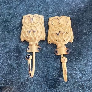 Owl Coat Wall Hooks Yellow Pair